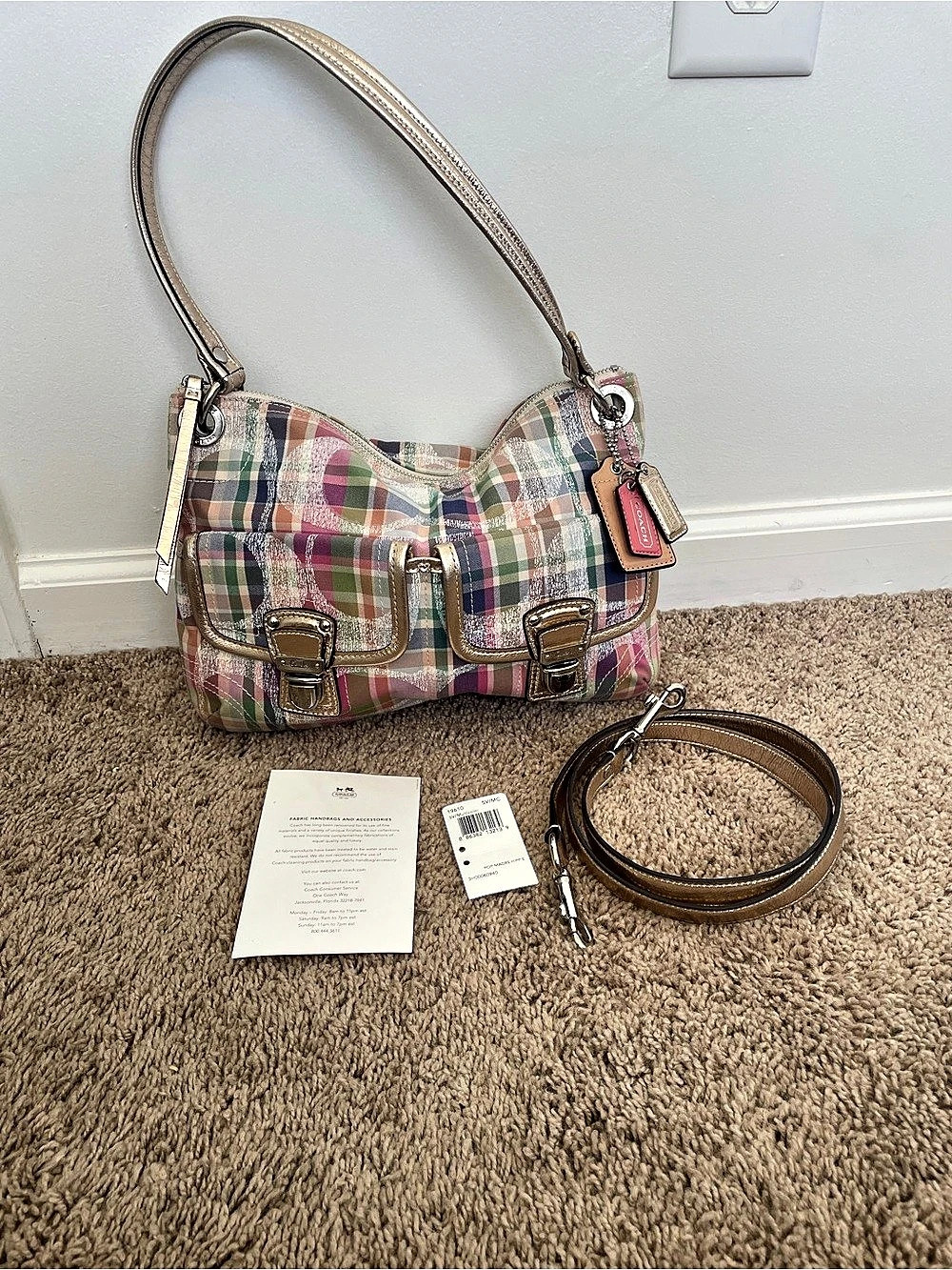 Y2K Coach Sequined Poppy Madras Double Pocket Shoulder Bag